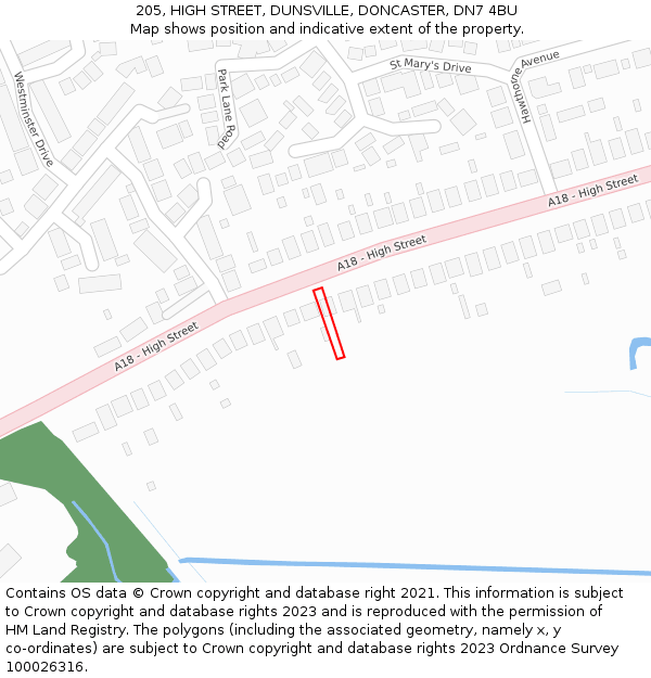 205, HIGH STREET, DUNSVILLE, DONCASTER, DN7 4BU: Location map and indicative extent of plot