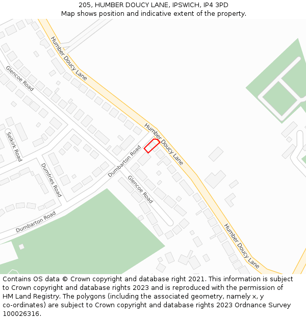 205, HUMBER DOUCY LANE, IPSWICH, IP4 3PD: Location map and indicative extent of plot