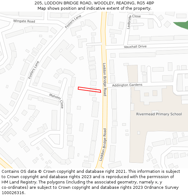 205, LODDON BRIDGE ROAD, WOODLEY, READING, RG5 4BP: Location map and indicative extent of plot