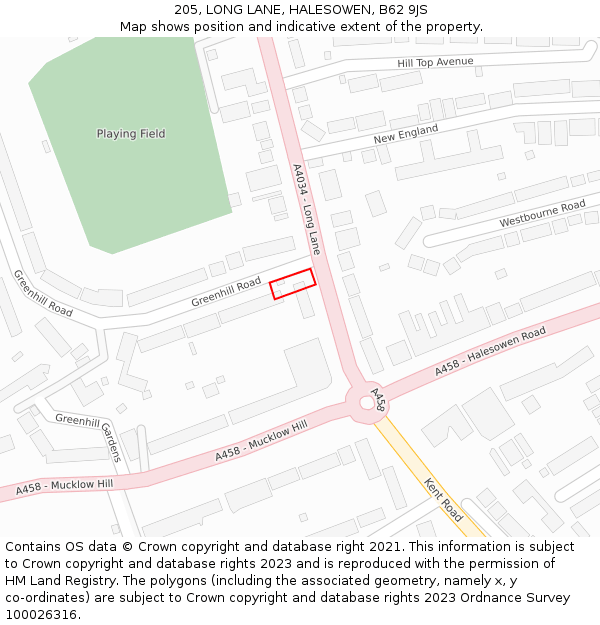 205, LONG LANE, HALESOWEN, B62 9JS: Location map and indicative extent of plot