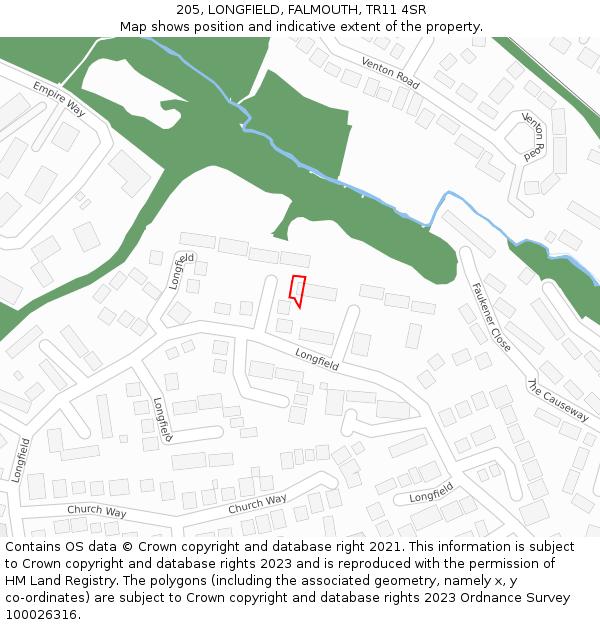 205, LONGFIELD, FALMOUTH, TR11 4SR: Location map and indicative extent of plot