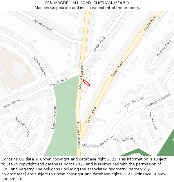 205, MAGPIE HALL ROAD, CHATHAM, ME4 5LY: Location map and indicative extent of plot