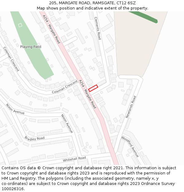 205, MARGATE ROAD, RAMSGATE, CT12 6SZ: Location map and indicative extent of plot