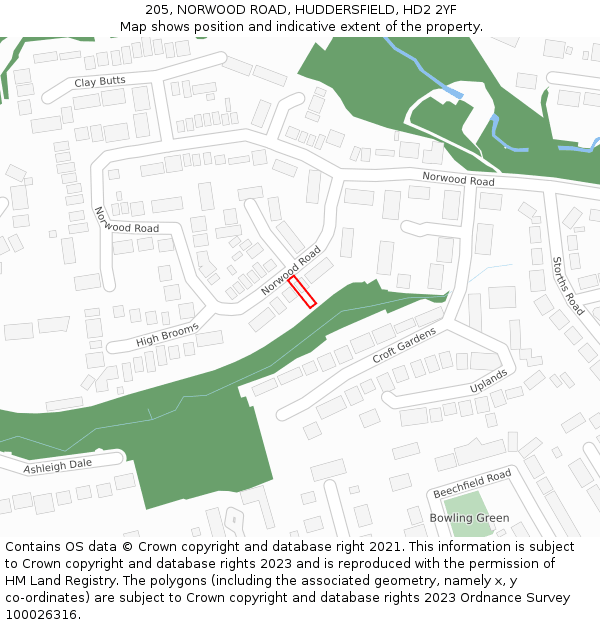 205, NORWOOD ROAD, HUDDERSFIELD, HD2 2YF: Location map and indicative extent of plot