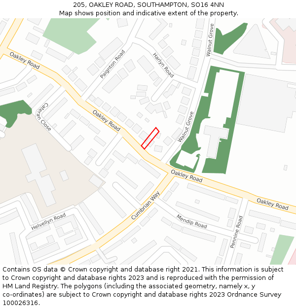 205, OAKLEY ROAD, SOUTHAMPTON, SO16 4NN: Location map and indicative extent of plot