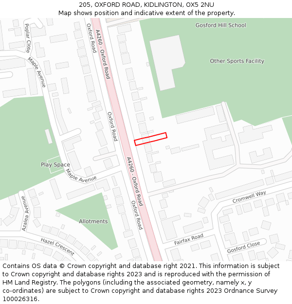 205, OXFORD ROAD, KIDLINGTON, OX5 2NU: Location map and indicative extent of plot