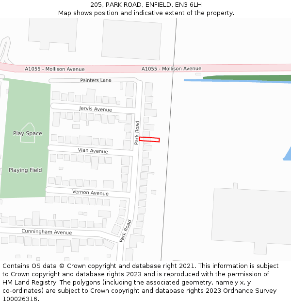 205, PARK ROAD, ENFIELD, EN3 6LH: Location map and indicative extent of plot