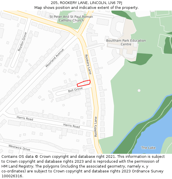 205, ROOKERY LANE, LINCOLN, LN6 7PJ: Location map and indicative extent of plot