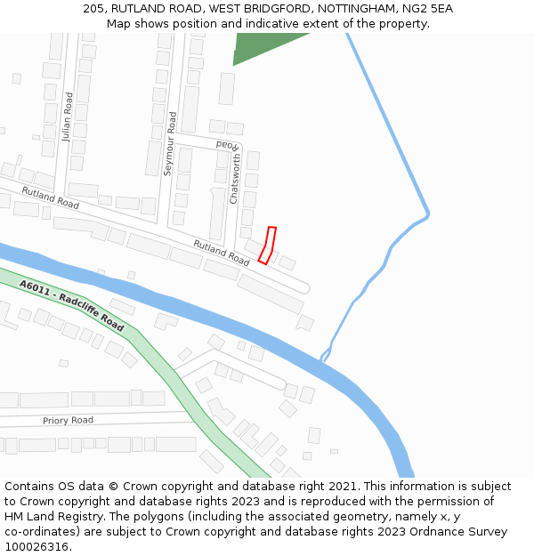 205, RUTLAND ROAD, WEST BRIDGFORD, NOTTINGHAM, NG2 5EA: Location map and indicative extent of plot