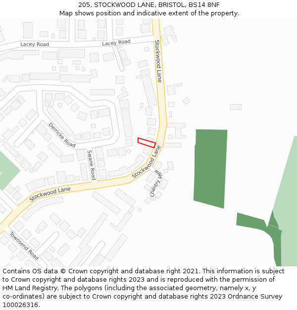 205, STOCKWOOD LANE, BRISTOL, BS14 8NF: Location map and indicative extent of plot