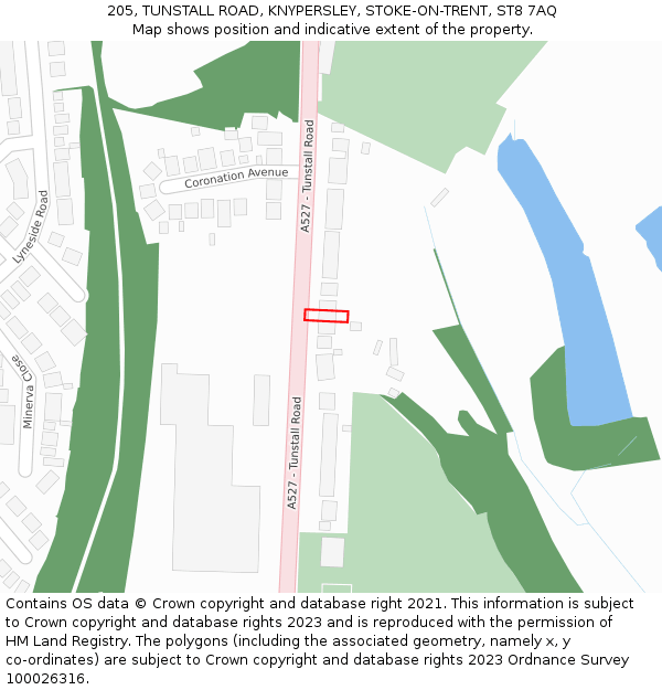 205, TUNSTALL ROAD, KNYPERSLEY, STOKE-ON-TRENT, ST8 7AQ: Location map and indicative extent of plot