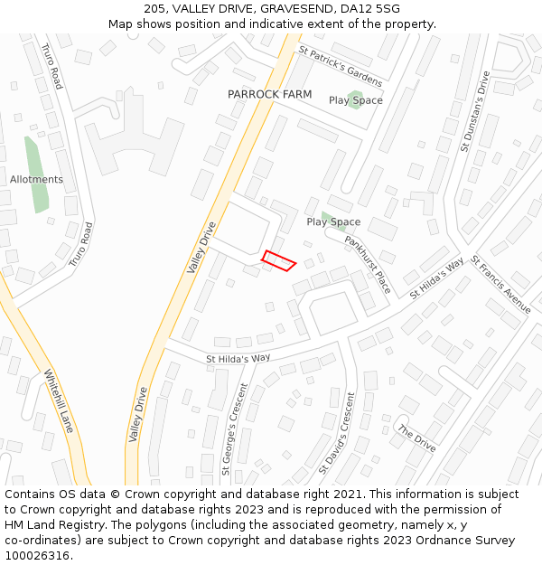 205, VALLEY DRIVE, GRAVESEND, DA12 5SG: Location map and indicative extent of plot