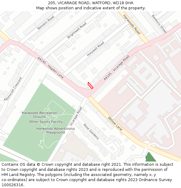 205, VICARAGE ROAD, WATFORD, WD18 0HA: Location map and indicative extent of plot