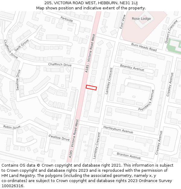 205, VICTORIA ROAD WEST, HEBBURN, NE31 1UJ: Location map and indicative extent of plot