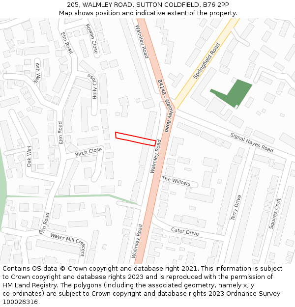 205, WALMLEY ROAD, SUTTON COLDFIELD, B76 2PP: Location map and indicative extent of plot