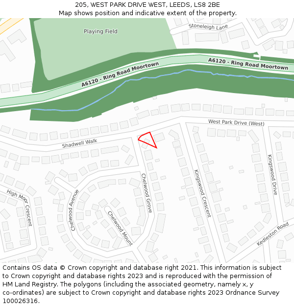 205, WEST PARK DRIVE WEST, LEEDS, LS8 2BE: Location map and indicative extent of plot