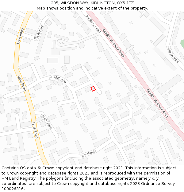 205, WILSDON WAY, KIDLINGTON, OX5 1TZ: Location map and indicative extent of plot