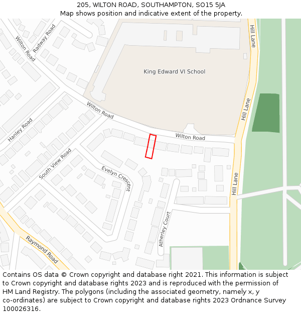 205, WILTON ROAD, SOUTHAMPTON, SO15 5JA: Location map and indicative extent of plot