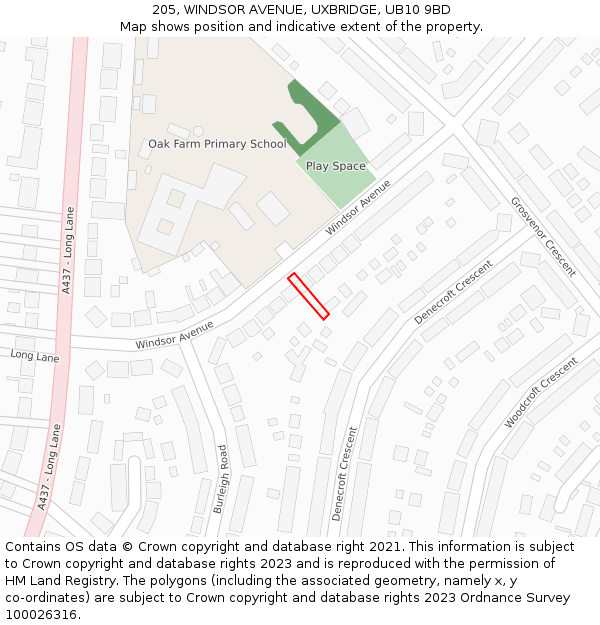 205, WINDSOR AVENUE, UXBRIDGE, UB10 9BD: Location map and indicative extent of plot