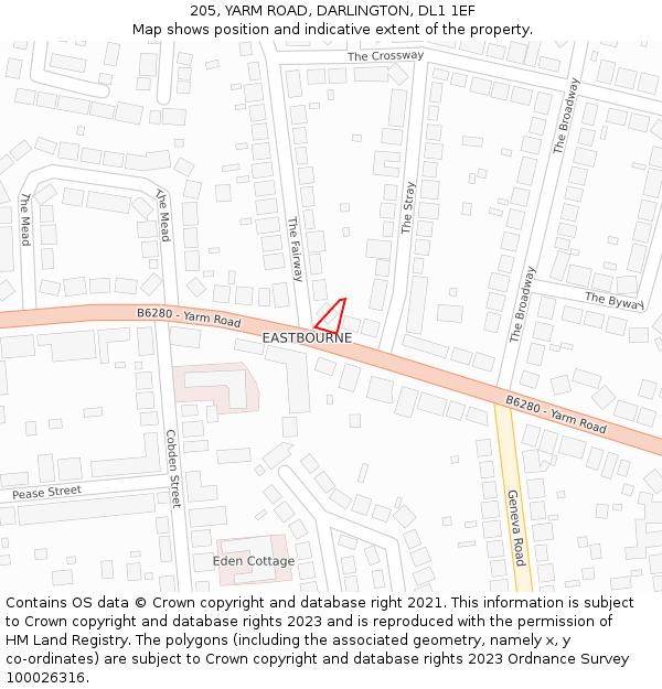 205, YARM ROAD, DARLINGTON, DL1 1EF: Location map and indicative extent of plot