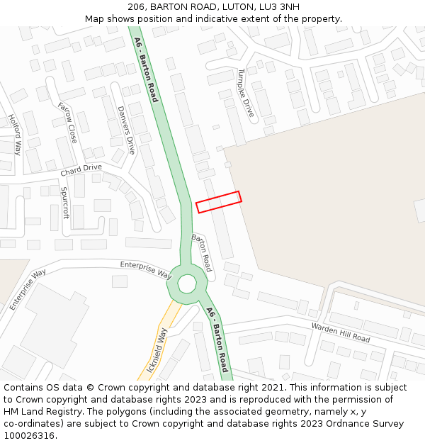 206, BARTON ROAD, LUTON, LU3 3NH: Location map and indicative extent of plot