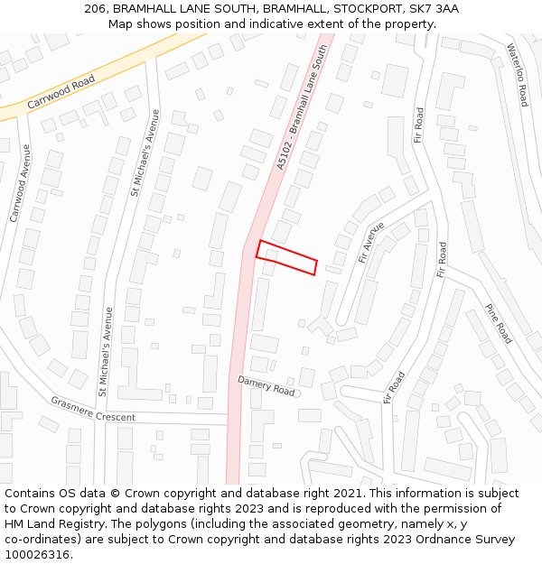 206, BRAMHALL LANE SOUTH, BRAMHALL, STOCKPORT, SK7 3AA: Location map and indicative extent of plot