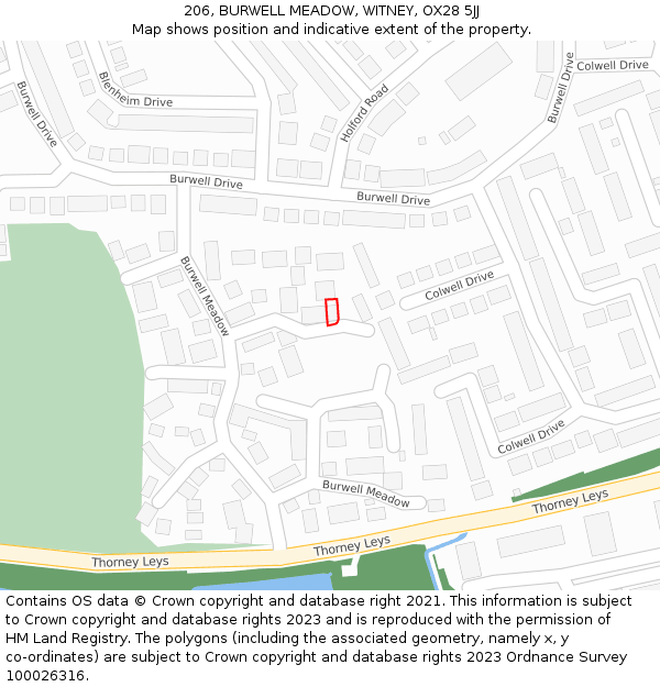 206, BURWELL MEADOW, WITNEY, OX28 5JJ: Location map and indicative extent of plot