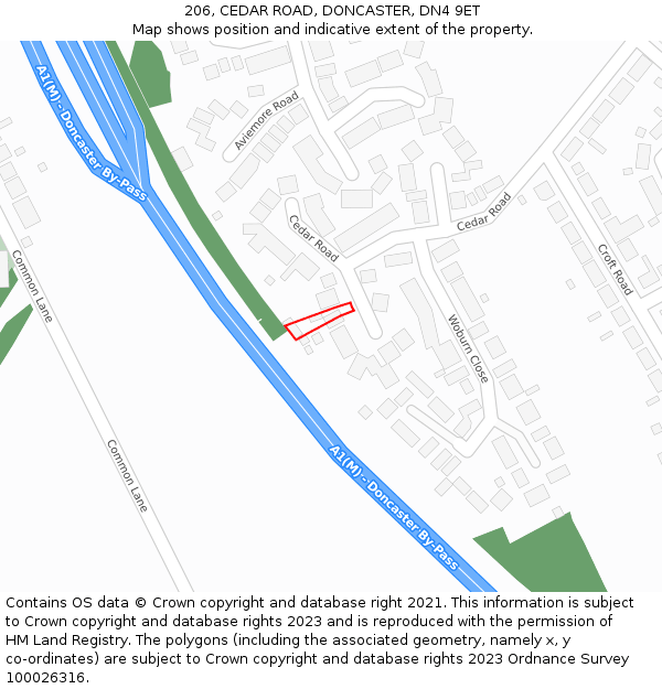 206, CEDAR ROAD, DONCASTER, DN4 9ET: Location map and indicative extent of plot