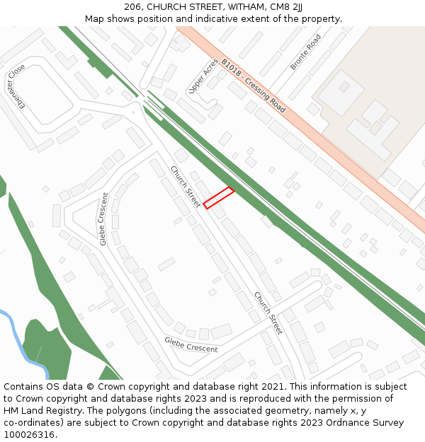 206, CHURCH STREET, WITHAM, CM8 2JJ: Location map and indicative extent of plot