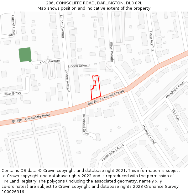 206, CONISCLIFFE ROAD, DARLINGTON, DL3 8PL: Location map and indicative extent of plot