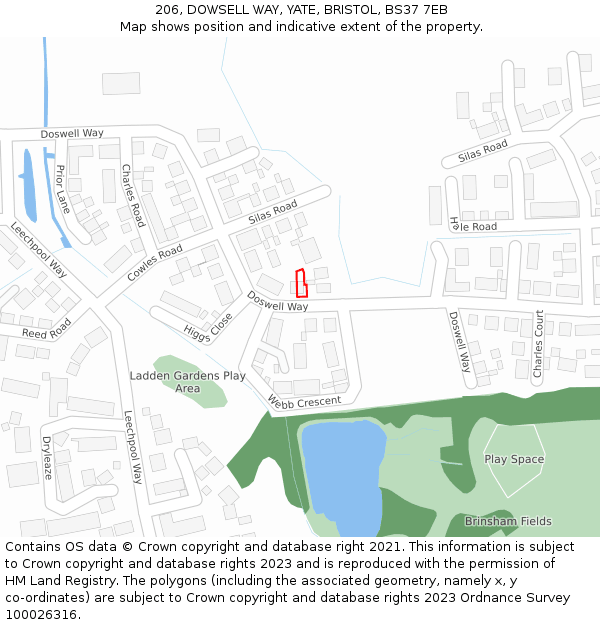 206, DOWSELL WAY, YATE, BRISTOL, BS37 7EB: Location map and indicative extent of plot