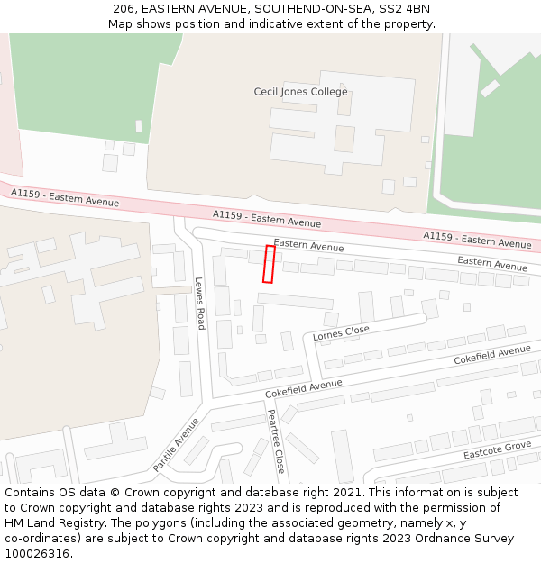 206, EASTERN AVENUE, SOUTHEND-ON-SEA, SS2 4BN: Location map and indicative extent of plot