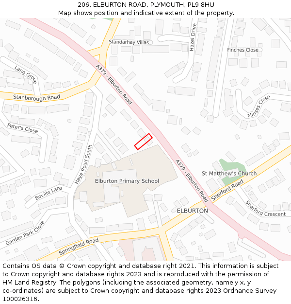 206, ELBURTON ROAD, PLYMOUTH, PL9 8HU: Location map and indicative extent of plot