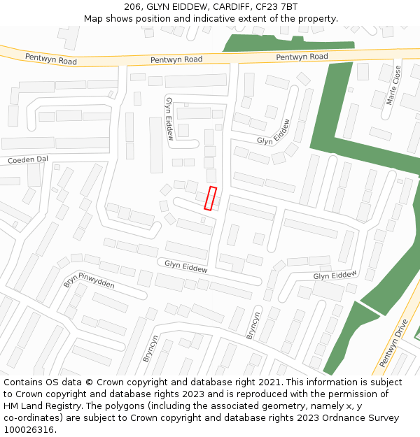 206, GLYN EIDDEW, CARDIFF, CF23 7BT: Location map and indicative extent of plot