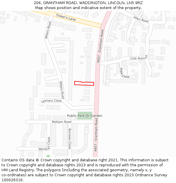 206, GRANTHAM ROAD, WADDINGTON, LINCOLN, LN5 9RZ: Location map and indicative extent of plot