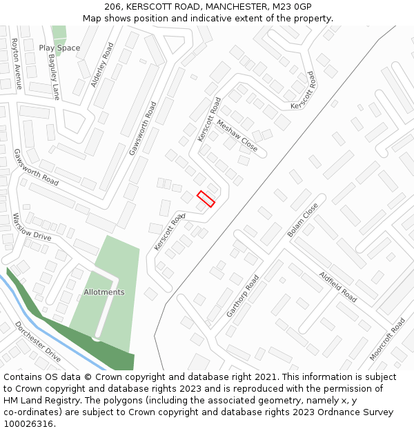 206, KERSCOTT ROAD, MANCHESTER, M23 0GP: Location map and indicative extent of plot