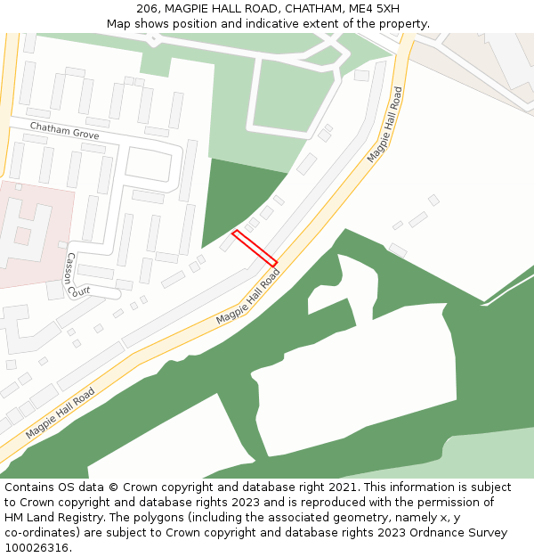 206, MAGPIE HALL ROAD, CHATHAM, ME4 5XH: Location map and indicative extent of plot