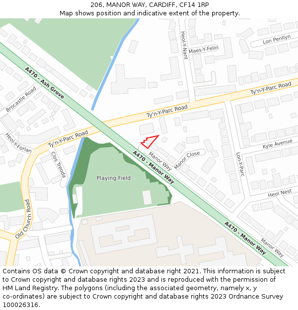206, MANOR WAY, CARDIFF, CF14 1RP: Location map and indicative extent of plot