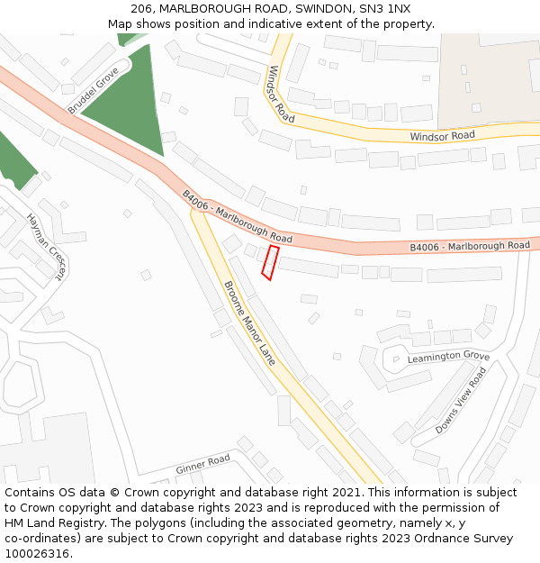 206, MARLBOROUGH ROAD, SWINDON, SN3 1NX: Location map and indicative extent of plot