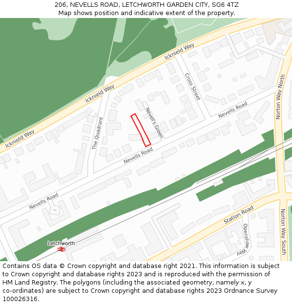 206, NEVELLS ROAD, LETCHWORTH GARDEN CITY, SG6 4TZ: Location map and indicative extent of plot