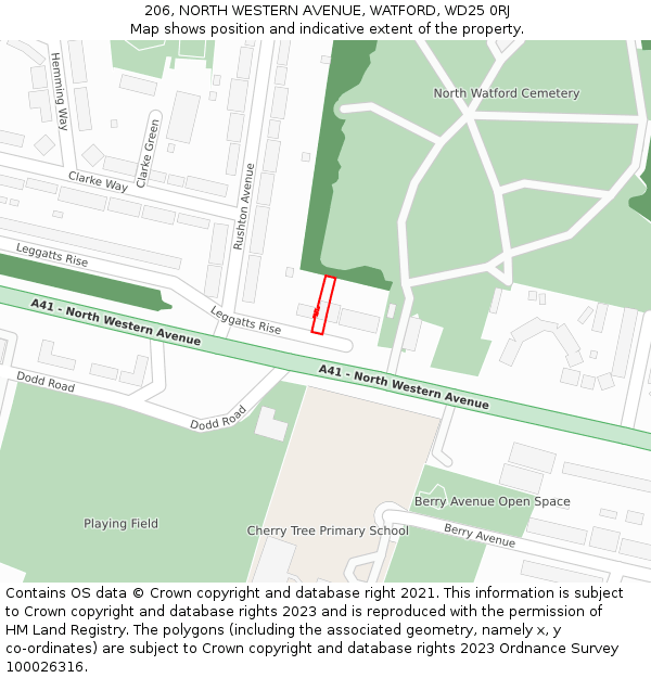 206, NORTH WESTERN AVENUE, WATFORD, WD25 0RJ: Location map and indicative extent of plot