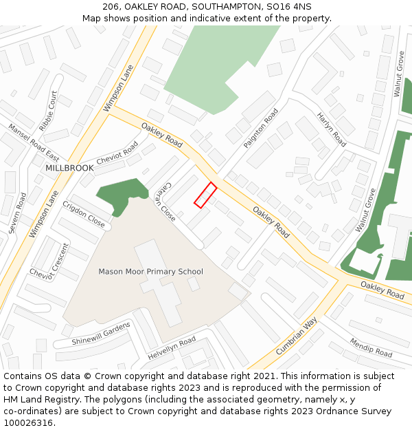 206, OAKLEY ROAD, SOUTHAMPTON, SO16 4NS: Location map and indicative extent of plot