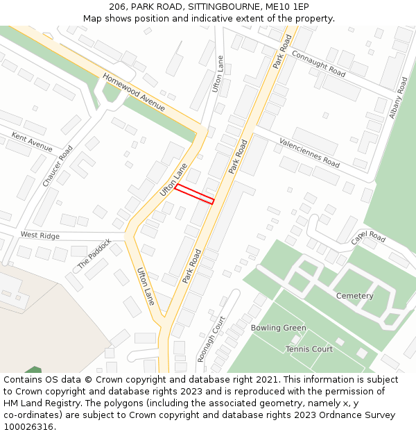 206, PARK ROAD, SITTINGBOURNE, ME10 1EP: Location map and indicative extent of plot