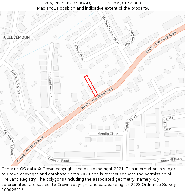 206, PRESTBURY ROAD, CHELTENHAM, GL52 3ER: Location map and indicative extent of plot