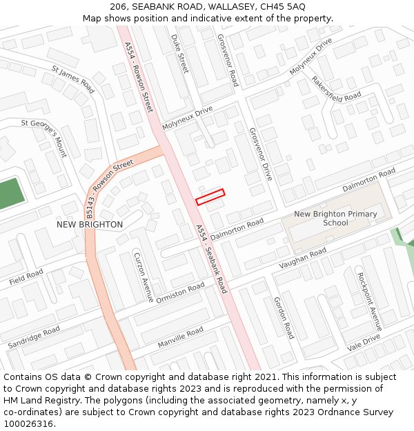 206, SEABANK ROAD, WALLASEY, CH45 5AQ: Location map and indicative extent of plot