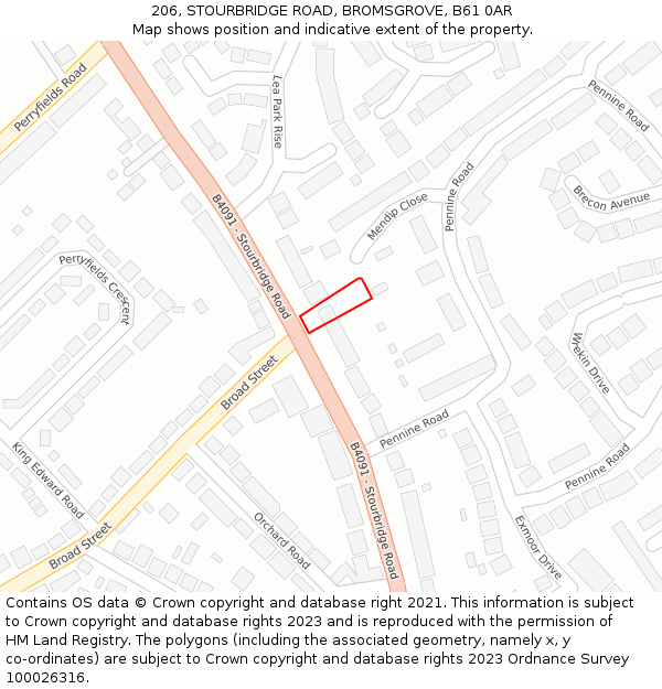 206, STOURBRIDGE ROAD, BROMSGROVE, B61 0AR: Location map and indicative extent of plot