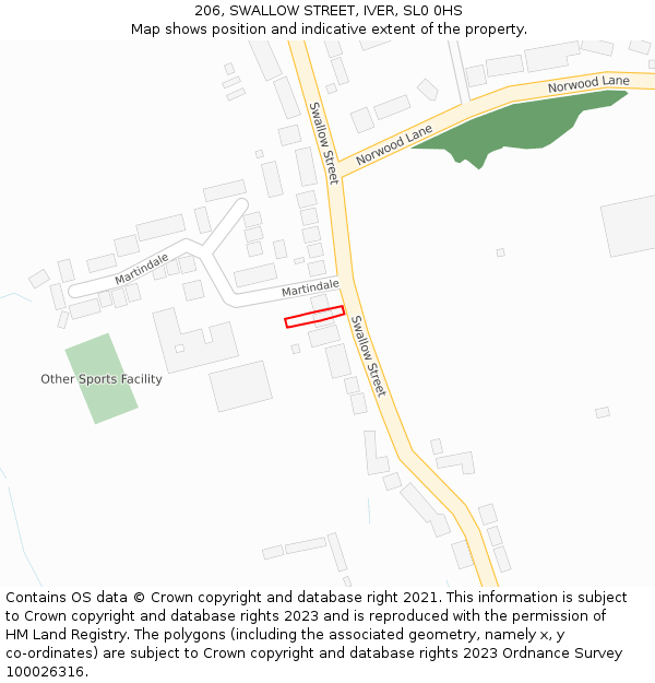 206, SWALLOW STREET, IVER, SL0 0HS: Location map and indicative extent of plot