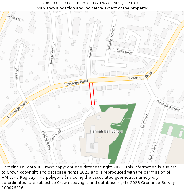 206, TOTTERIDGE ROAD, HIGH WYCOMBE, HP13 7LF: Location map and indicative extent of plot