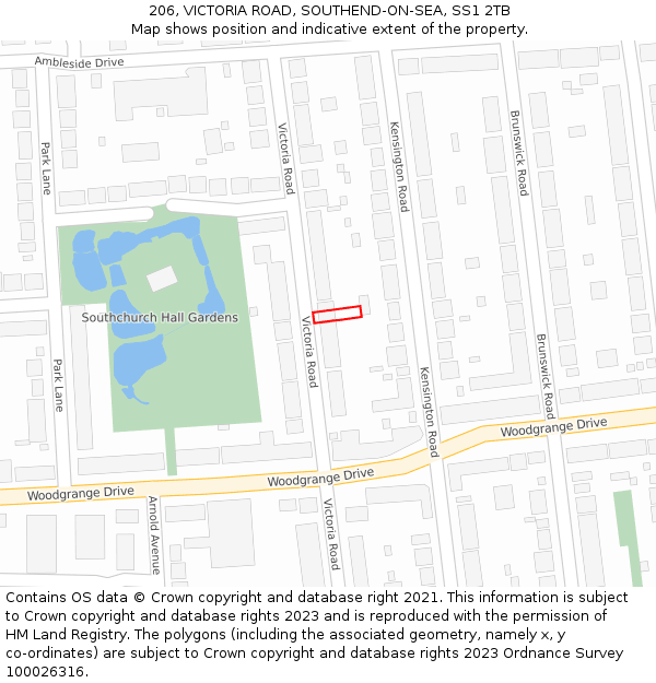 206, VICTORIA ROAD, SOUTHEND-ON-SEA, SS1 2TB: Location map and indicative extent of plot