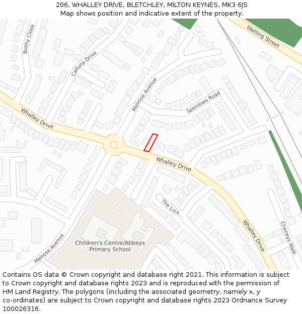 206, WHALLEY DRIVE, BLETCHLEY, MILTON KEYNES, MK3 6JS: Location map and indicative extent of plot